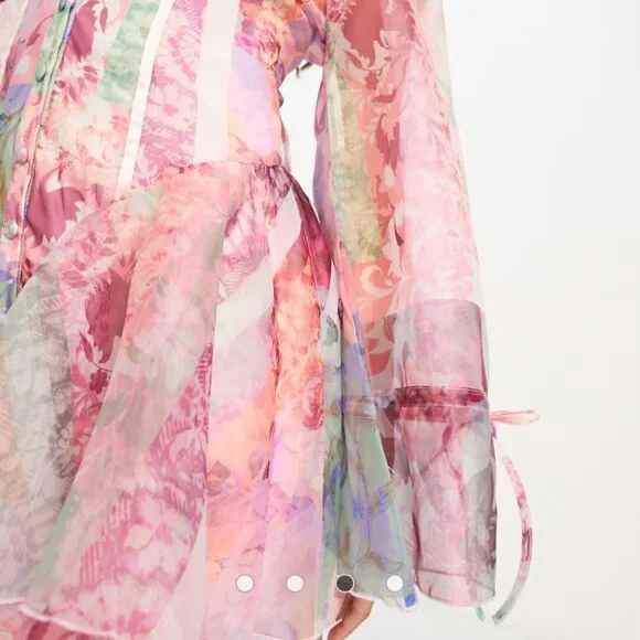 ASOS LUXE CURVE cupped organza mini dress in floral scarf print - Picture 2 of 4